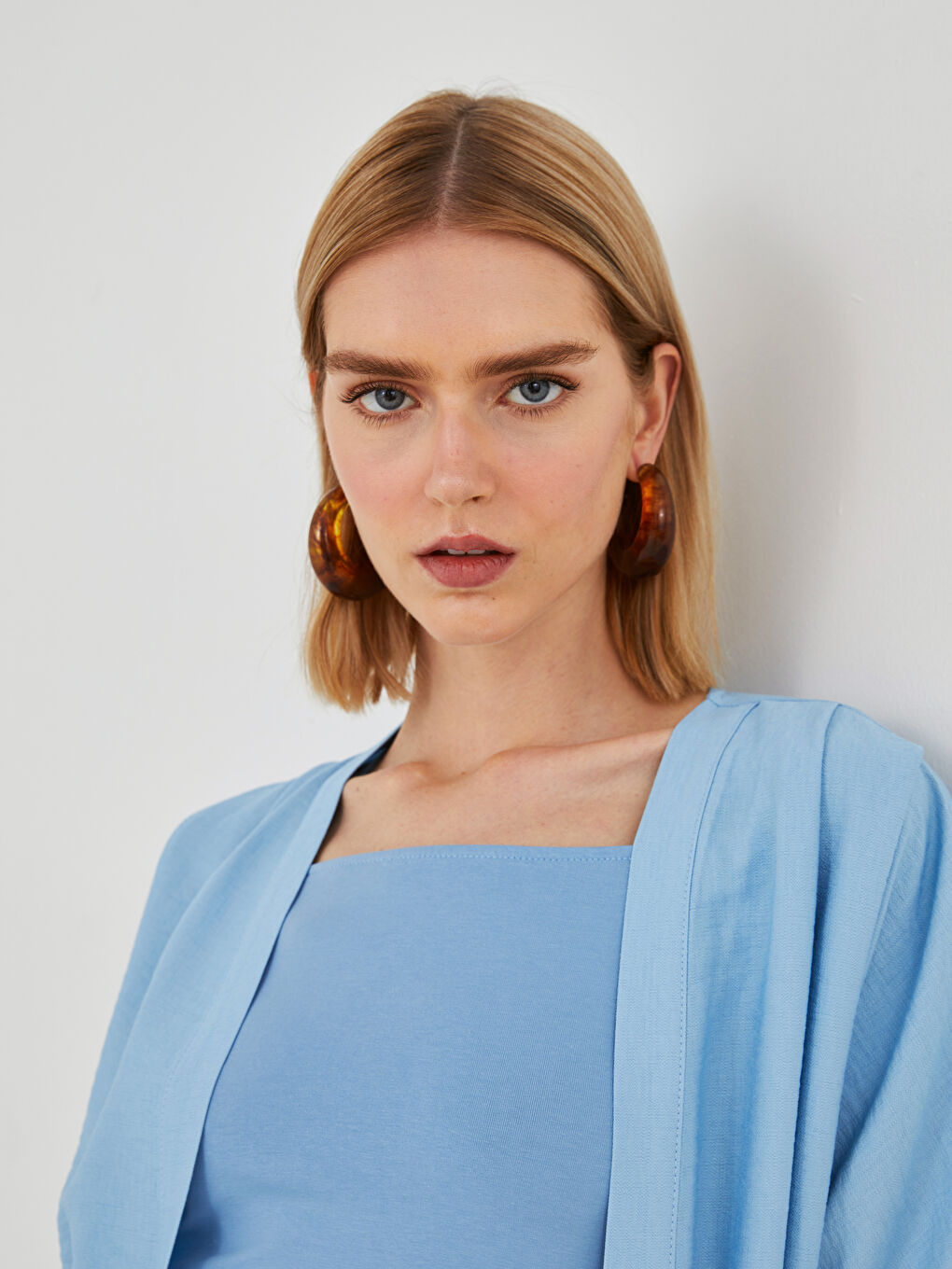 Mavi Kadın Şal Yaka Düz Kimono-2