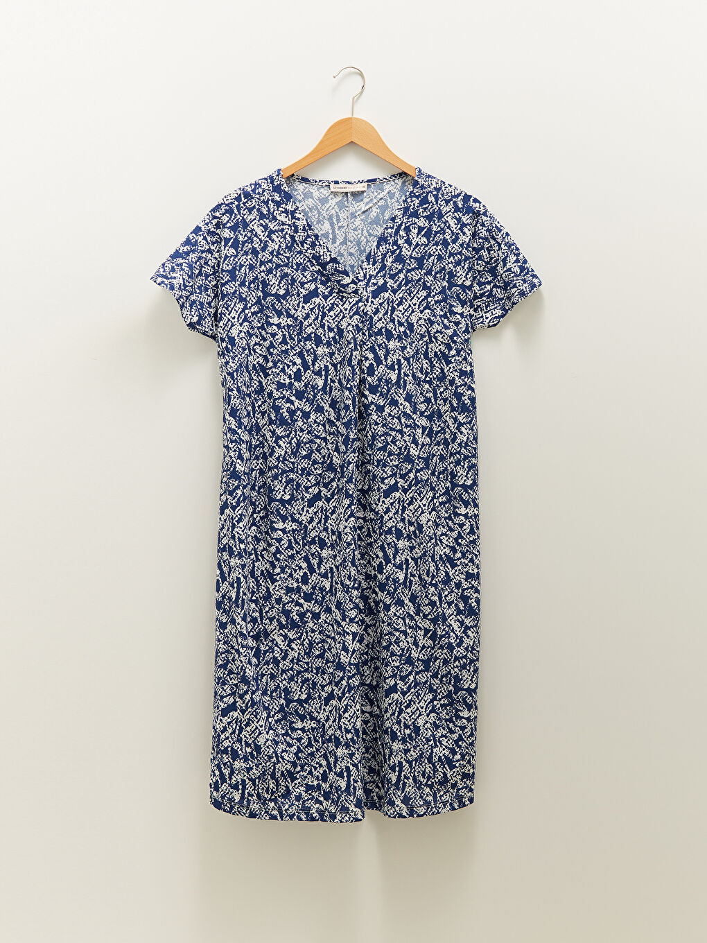 V-Neck Patterned Short Sleeve A-Line Crepe Fabric Women's Dress-5