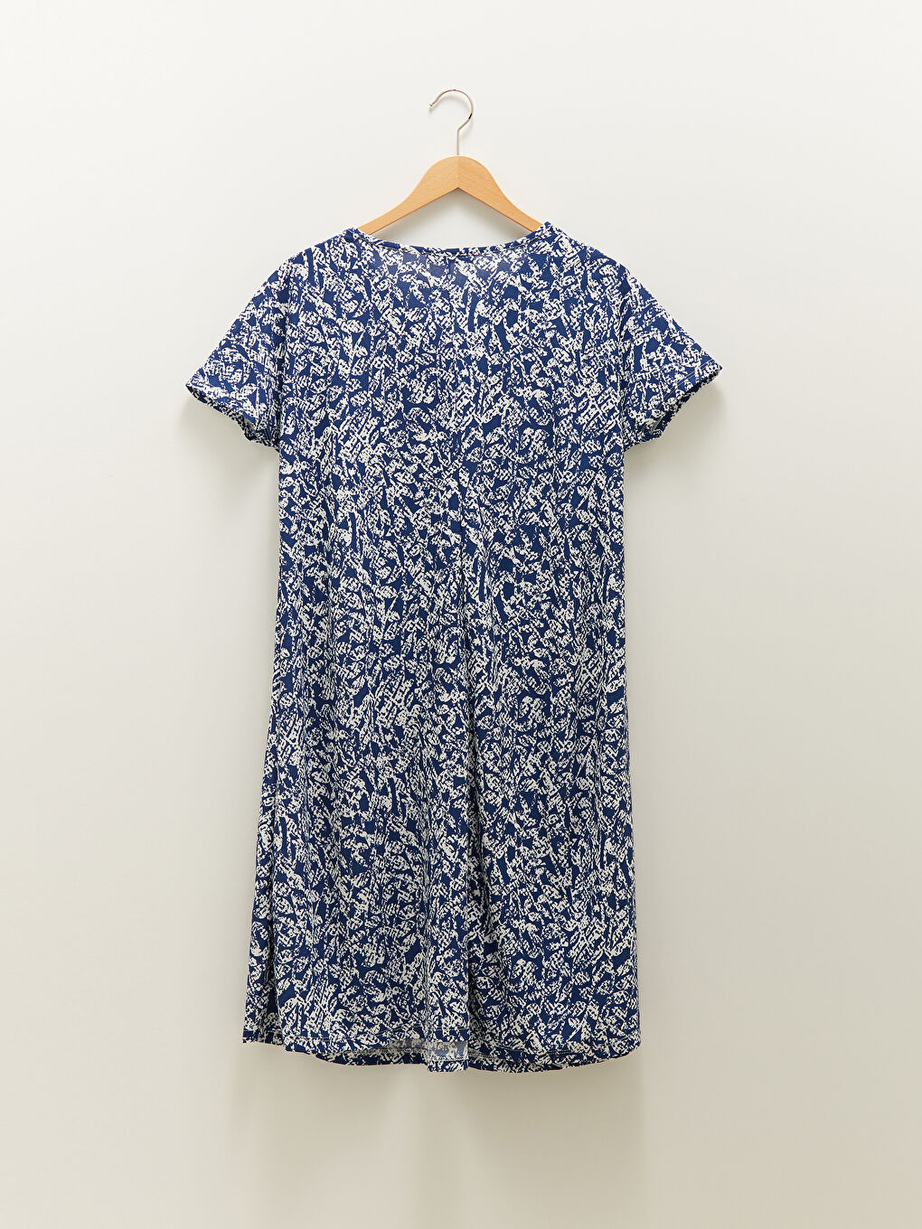 V-Neck Patterned Short Sleeve A-Line Crepe Fabric Women's Dress-6