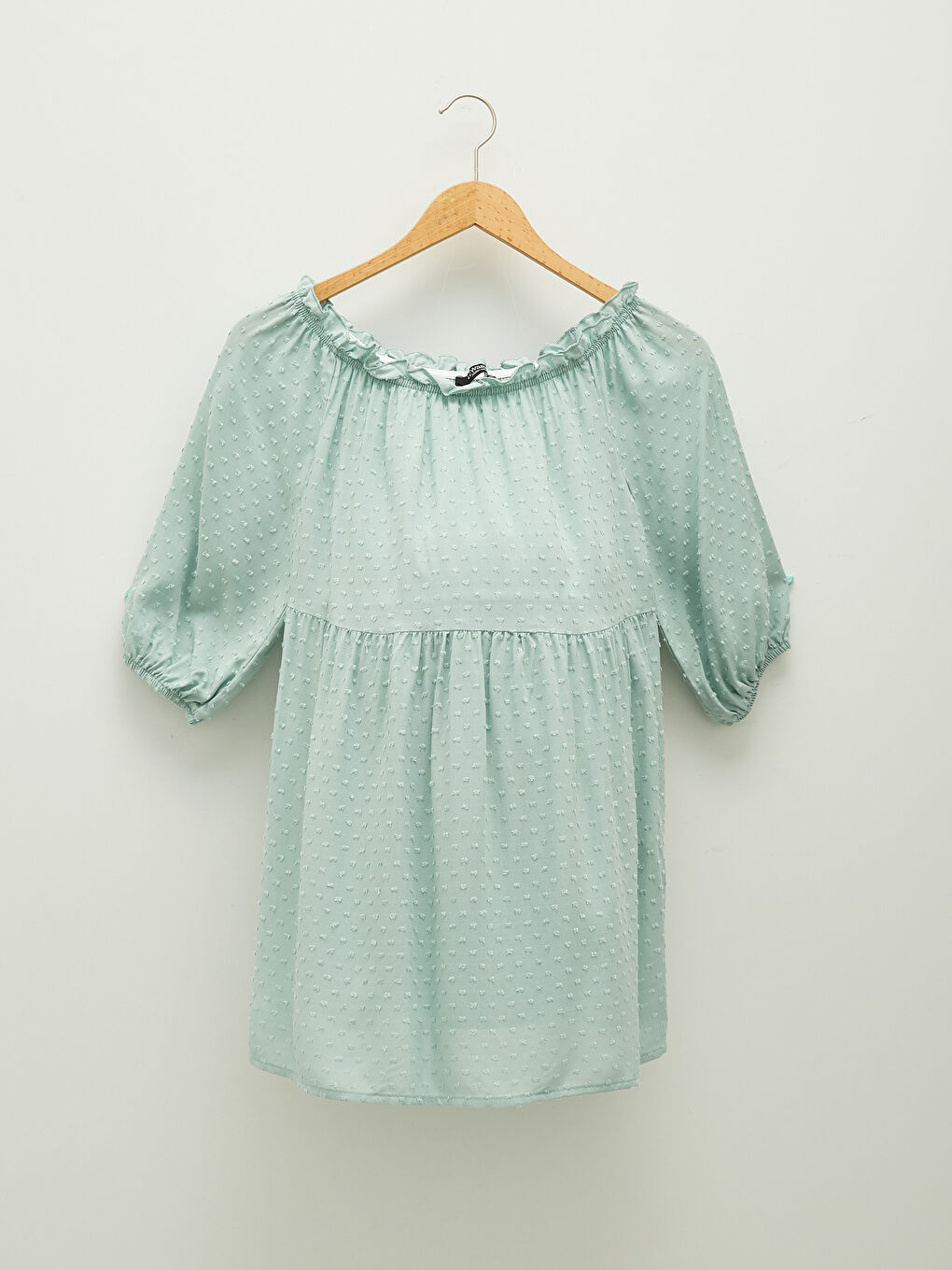 Mavi Fırfırlı Yaka Desenli Kısa Kollu Viskon Hamile Bluz-4