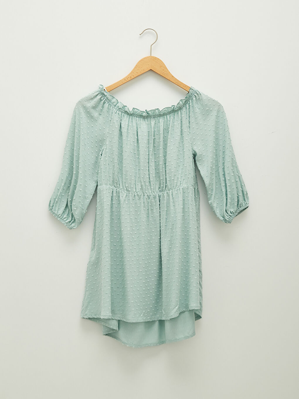 Mavi Fırfırlı Yaka Desenli Kısa Kollu Viskon Hamile Bluz-5