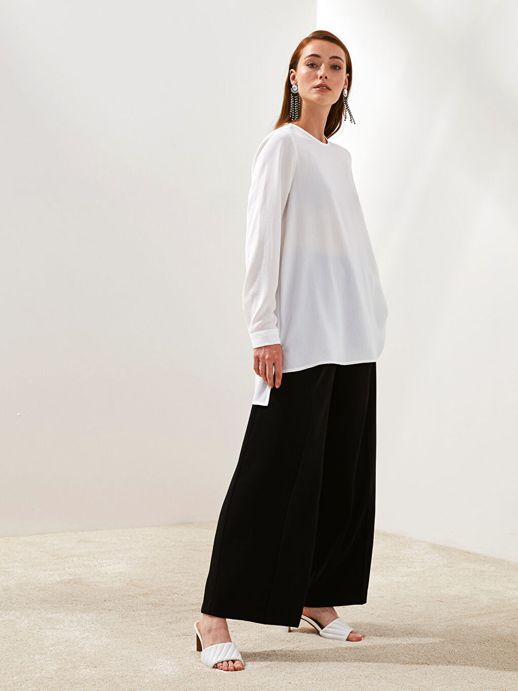 LCW Modest PREMIUM BagGy Fit Pocket Detail Crepe Fabric Women's Palazzo Pants -S1KL75Z8-CVL