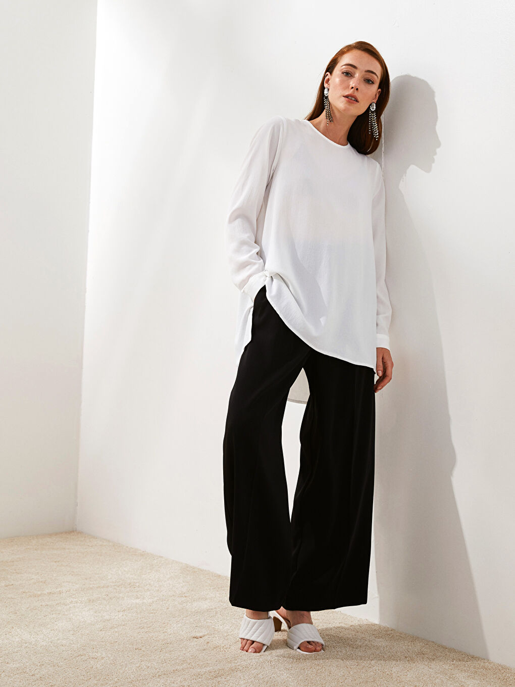 LCW Modest PREMIUM BagGy Fit Pocket Detail Crepe Fabric Women's Palazzo Pants -S1KL75Z8-CVL