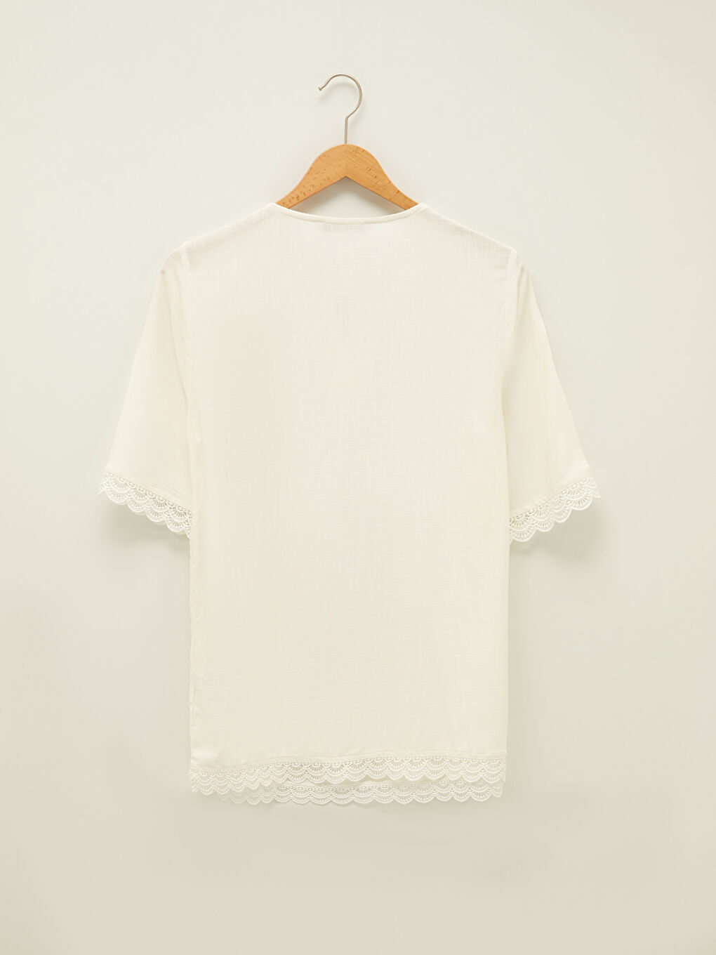 Tie Collar Lace Detailed Short Sleeve Viscose Women's Tunic-6