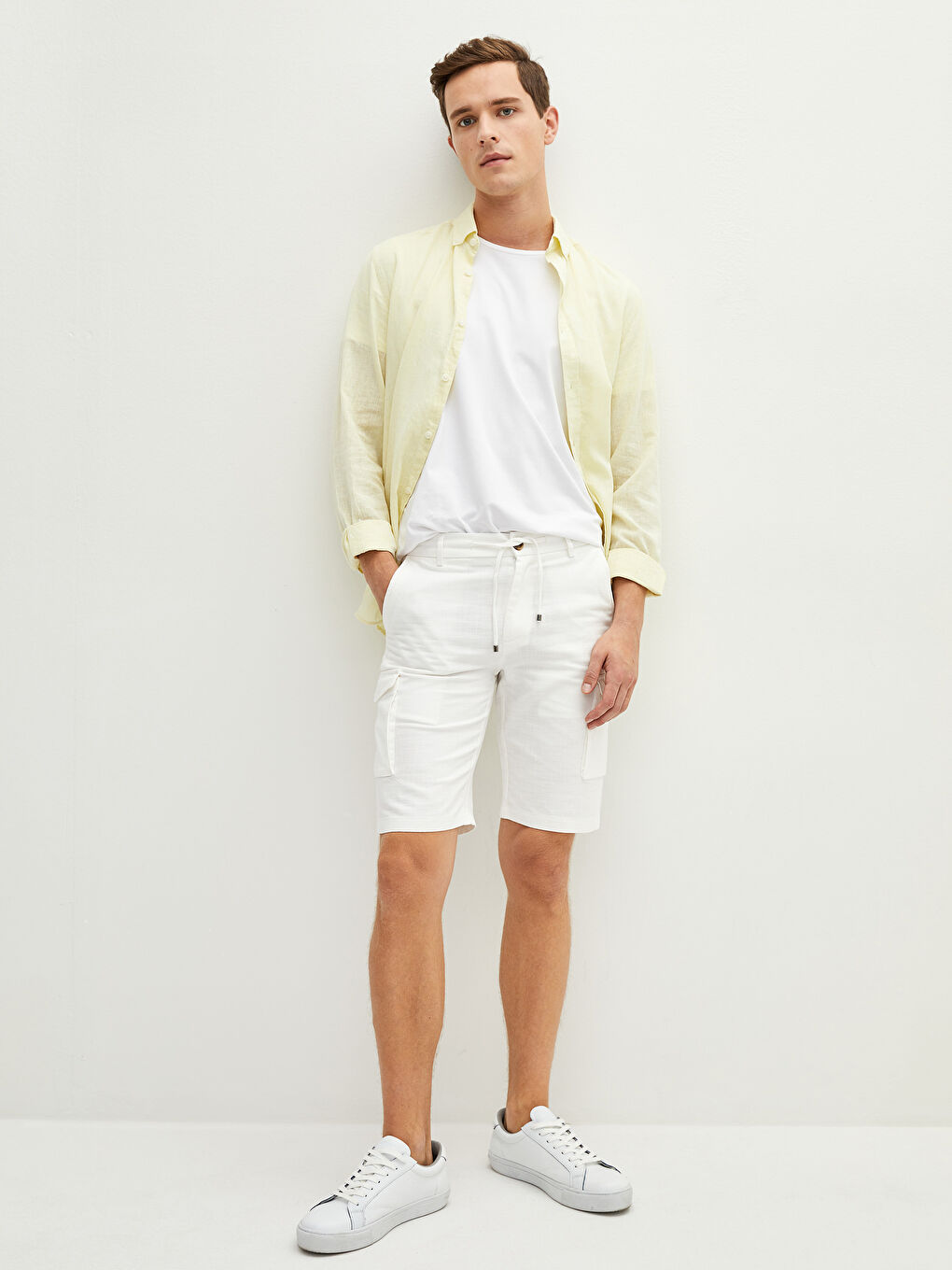 شورت لمسة كتان رفيع للرجال-4