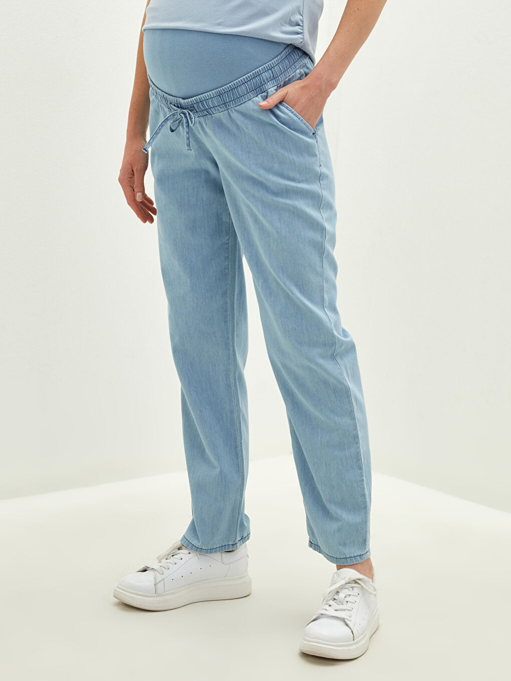 İndigo Karın Panelli Düz Cep Detaylı Hamile Rodeo Jean Pantolon-2