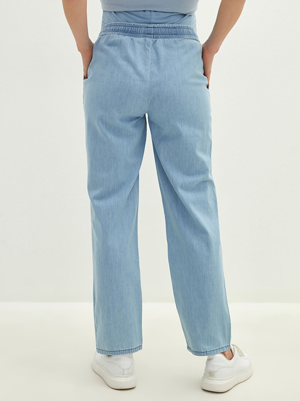 İndigo Karın Panelli Düz Cep Detaylı Hamile Rodeo Jean Pantolon-3