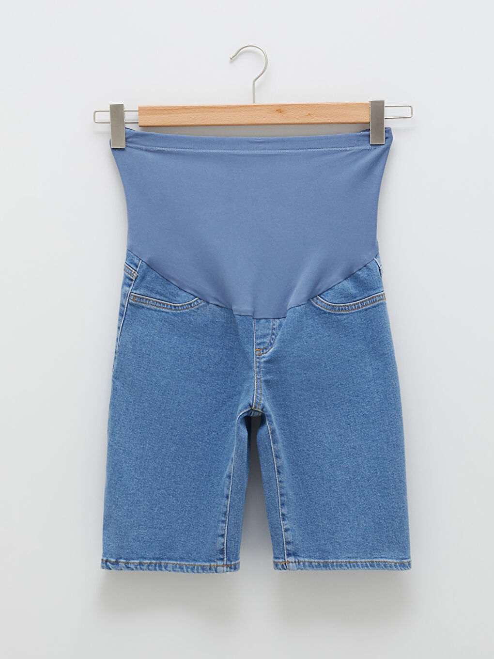 شورت جينز حوامل روديو سادة بجيوب وتصميم مريح للبطن-6