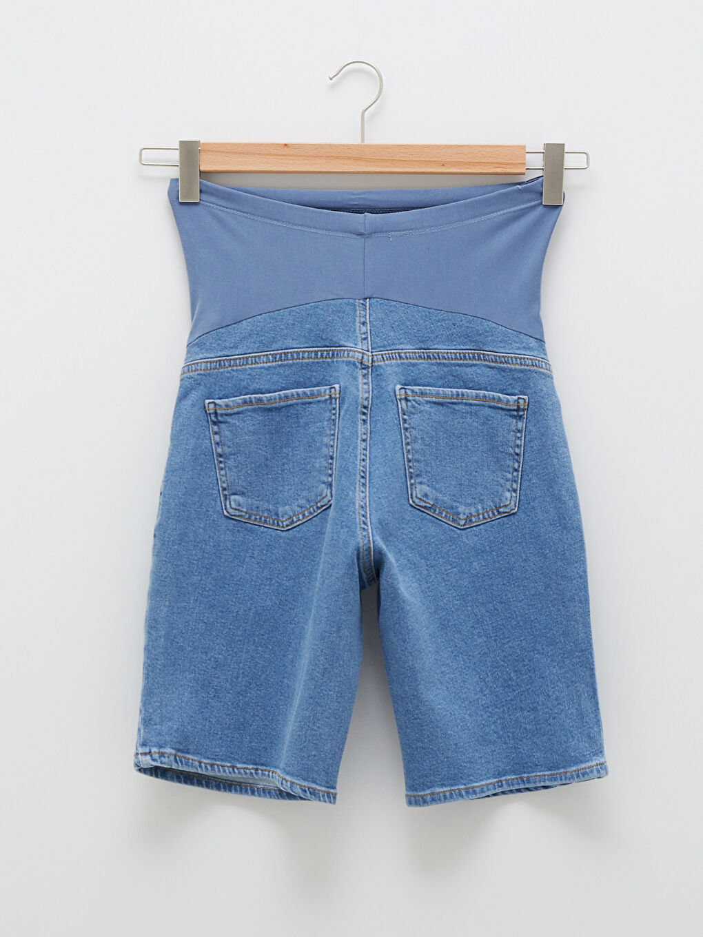 شورت جينز حوامل روديو سادة بجيوب وتصميم مريح للبطن-7