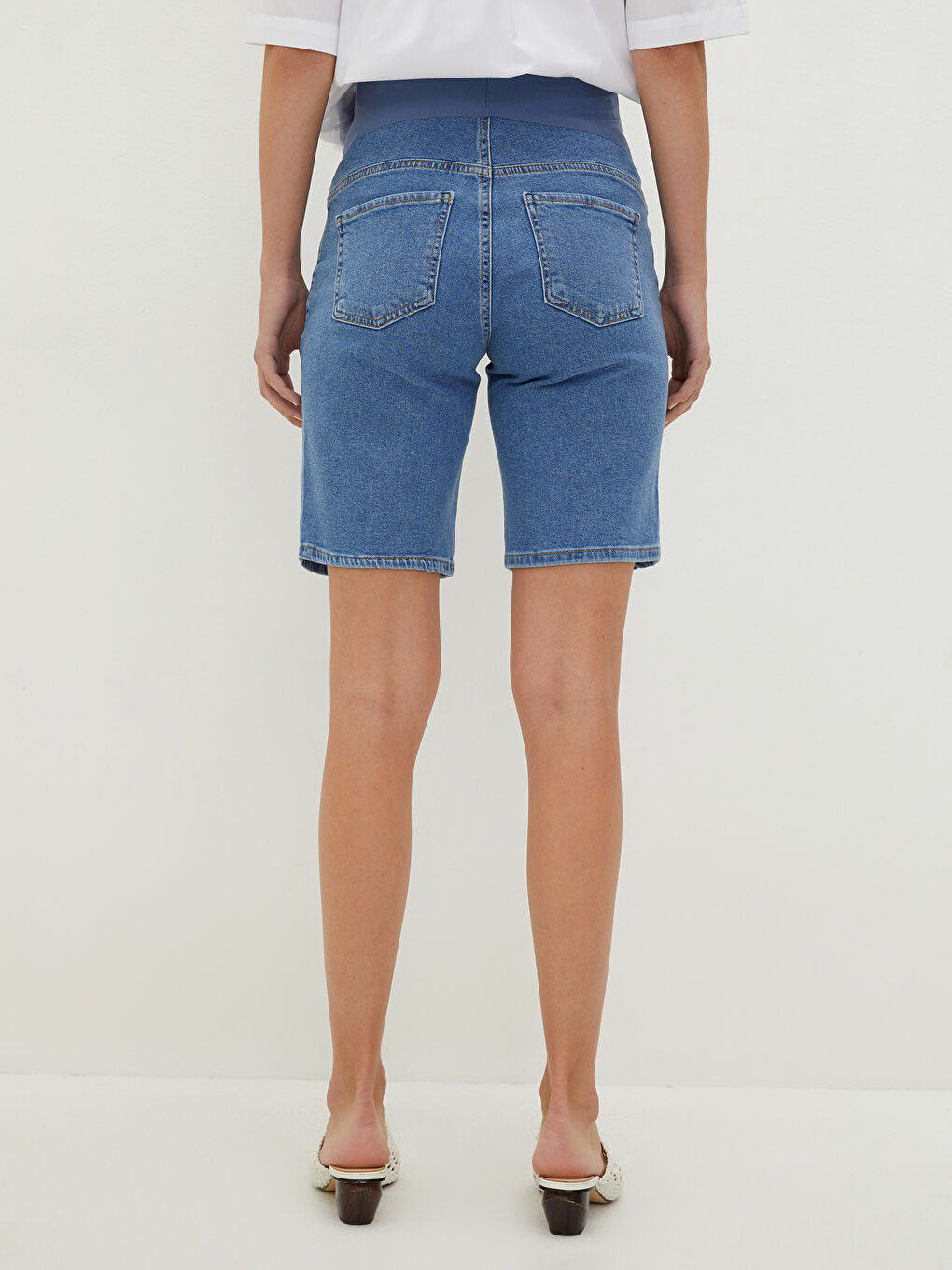 شورت جينز حوامل روديو سادة بجيوب وتصميم مريح للبطن-5