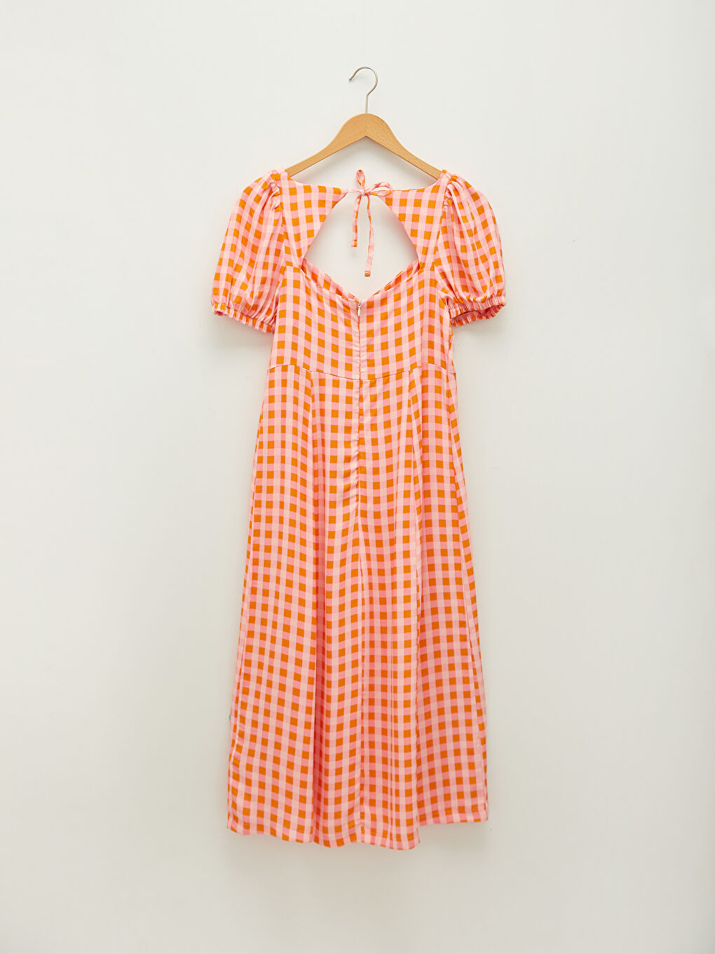 Heart Collar Plaid Short Sleeve A-Line Leatherette Fabric Women's Dress-7