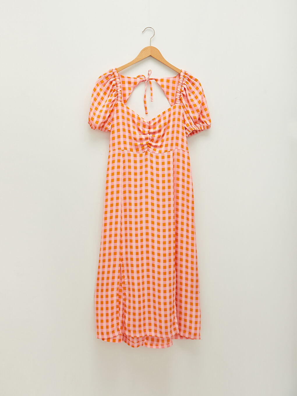 Heart Collar Plaid Short Sleeve A-Line Leatherette Fabric Women's Dress-8