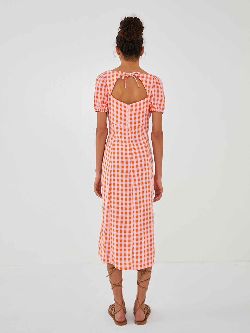 Heart Collar Plaid Short Sleeve A-Line Leatherette Fabric Women's Dress-6