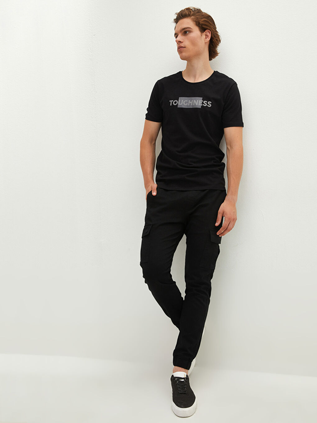 Siyah Bisiklet Yaka Kısa Kollu Baskılı Penye Erkek Tişört-3