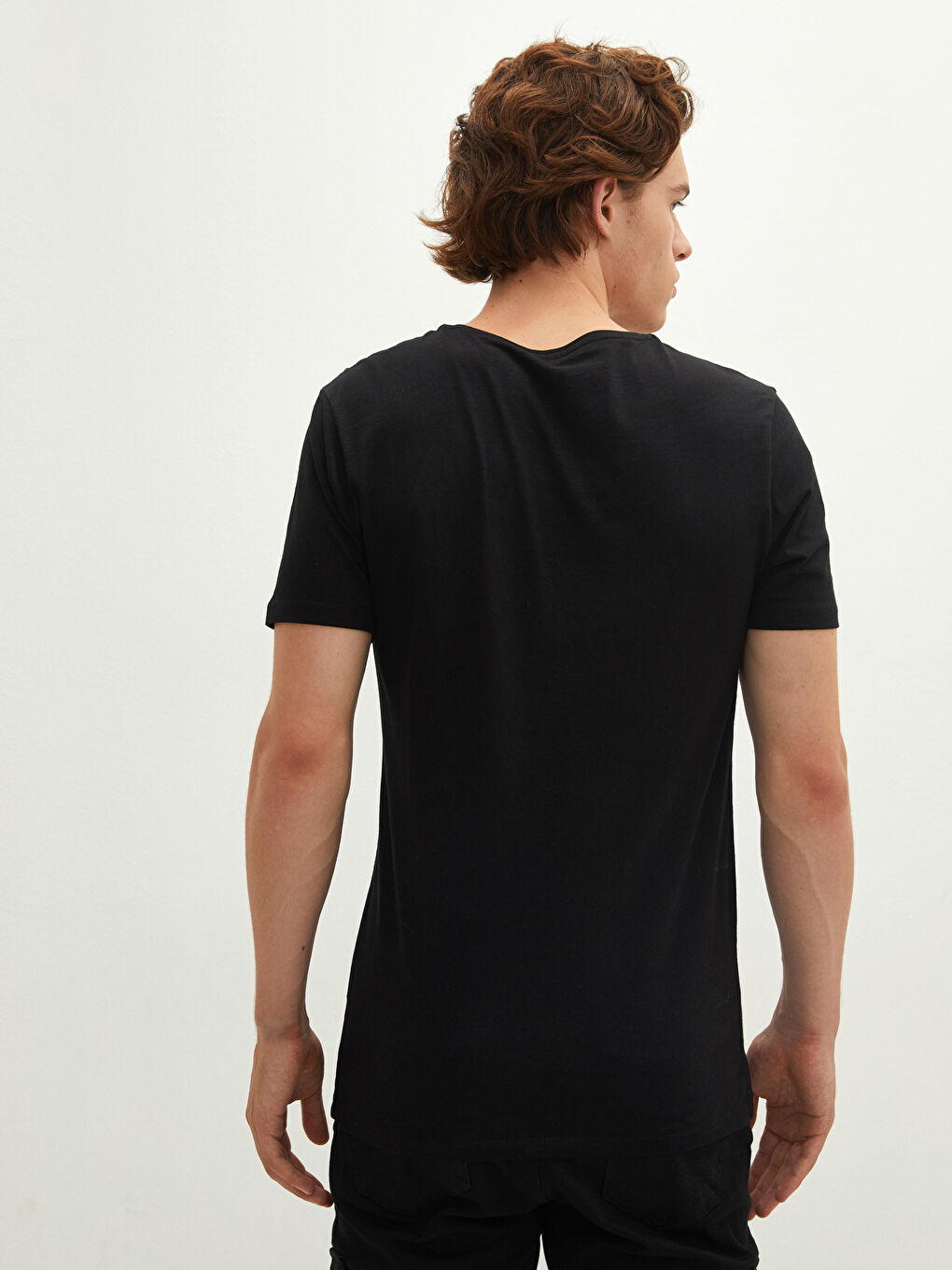 Siyah Bisiklet Yaka Kısa Kollu Baskılı Penye Erkek Tişört-4