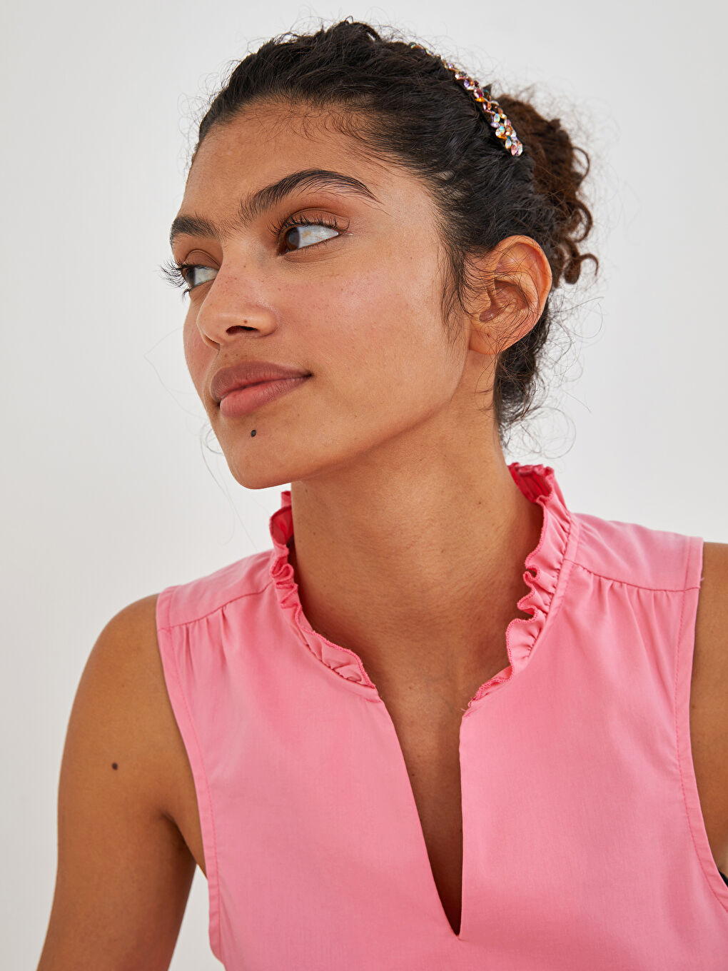 Frilly Collar Straight Sleeveless A-Line Poplin Fabric Women's Dress-4