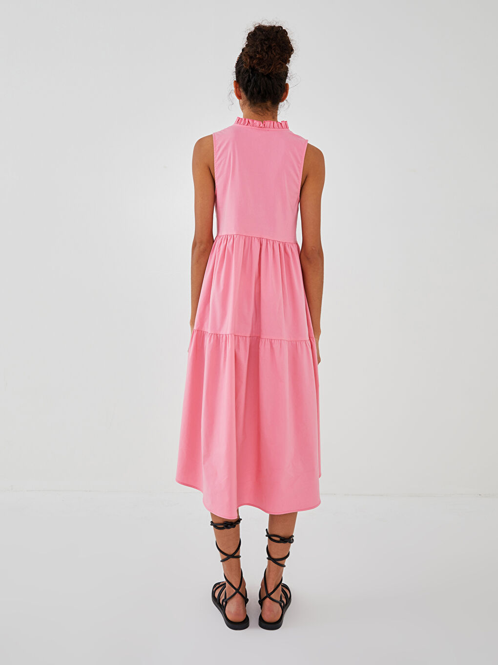 Frilly Collar Straight Sleeveless A-Line Poplin Fabric Women's Dress-5