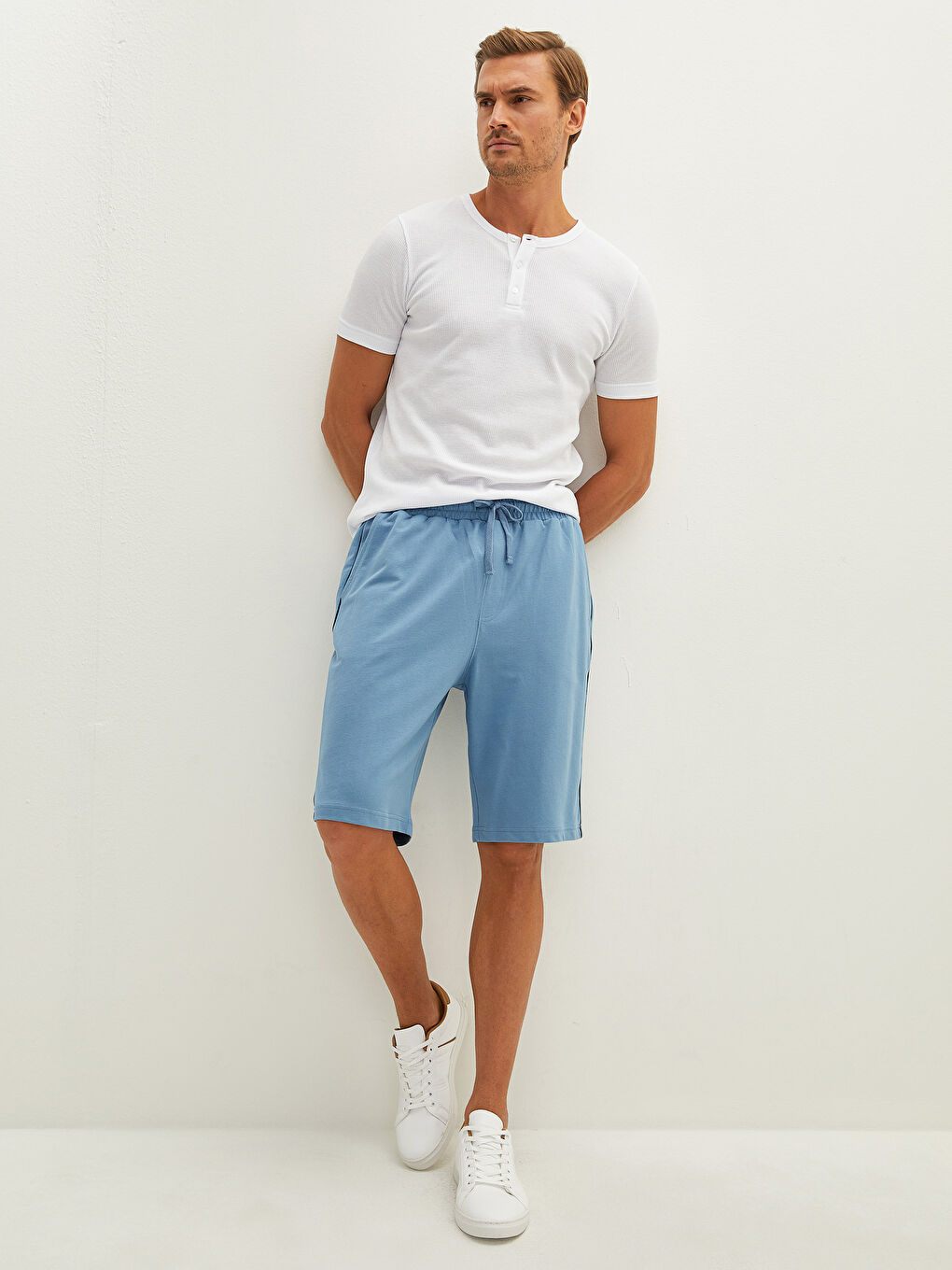Mavi Standart Kalıp Erkek Bermuda Şort-2