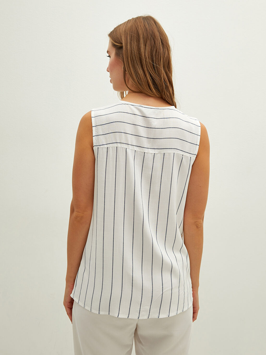 Crew Neck Striped Sleeveless Viscose Women's Shirt-4