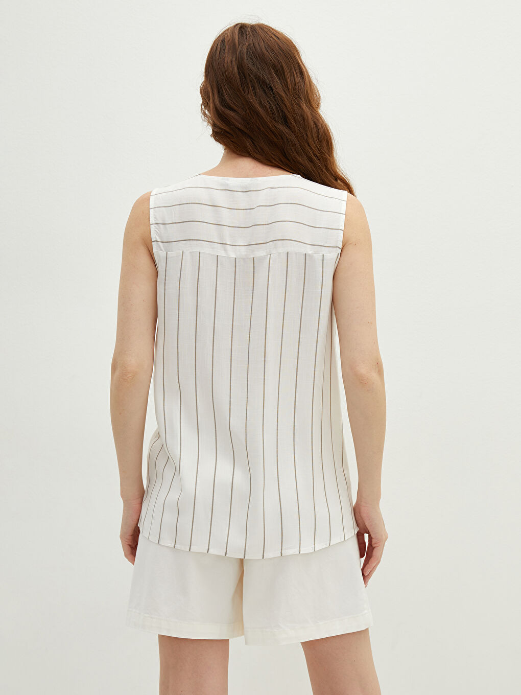 Crew Neck Striped Sleeveless Viscose Women's Shirt-6