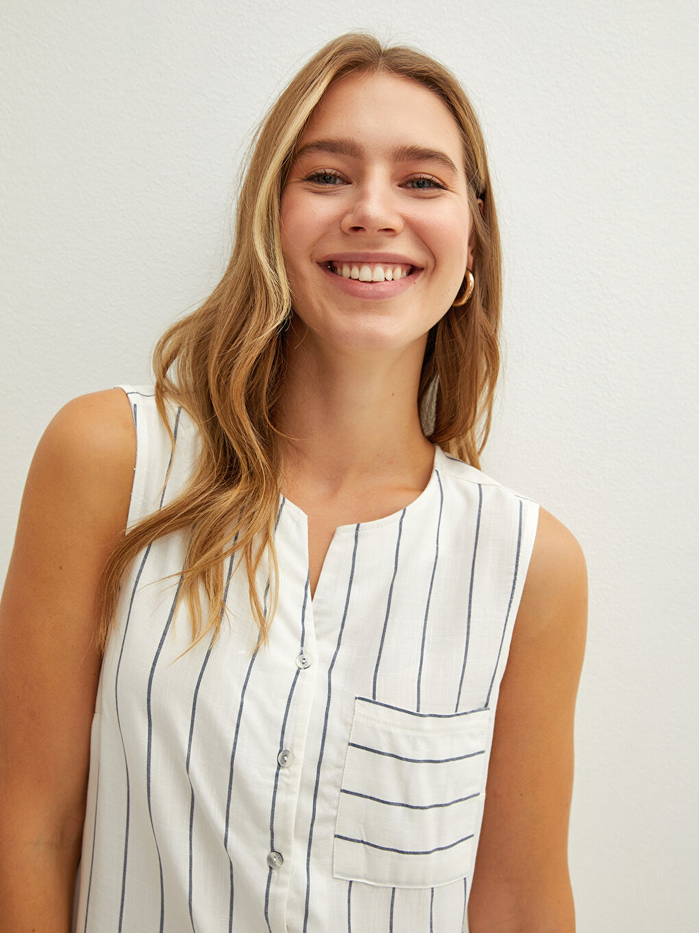 Crew Neck Striped Sleeveless Viscose Women's Shirt