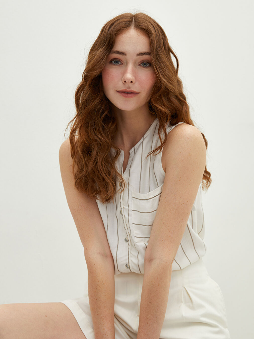 Crew Neck Striped Sleeveless Viscose Women's Shirt