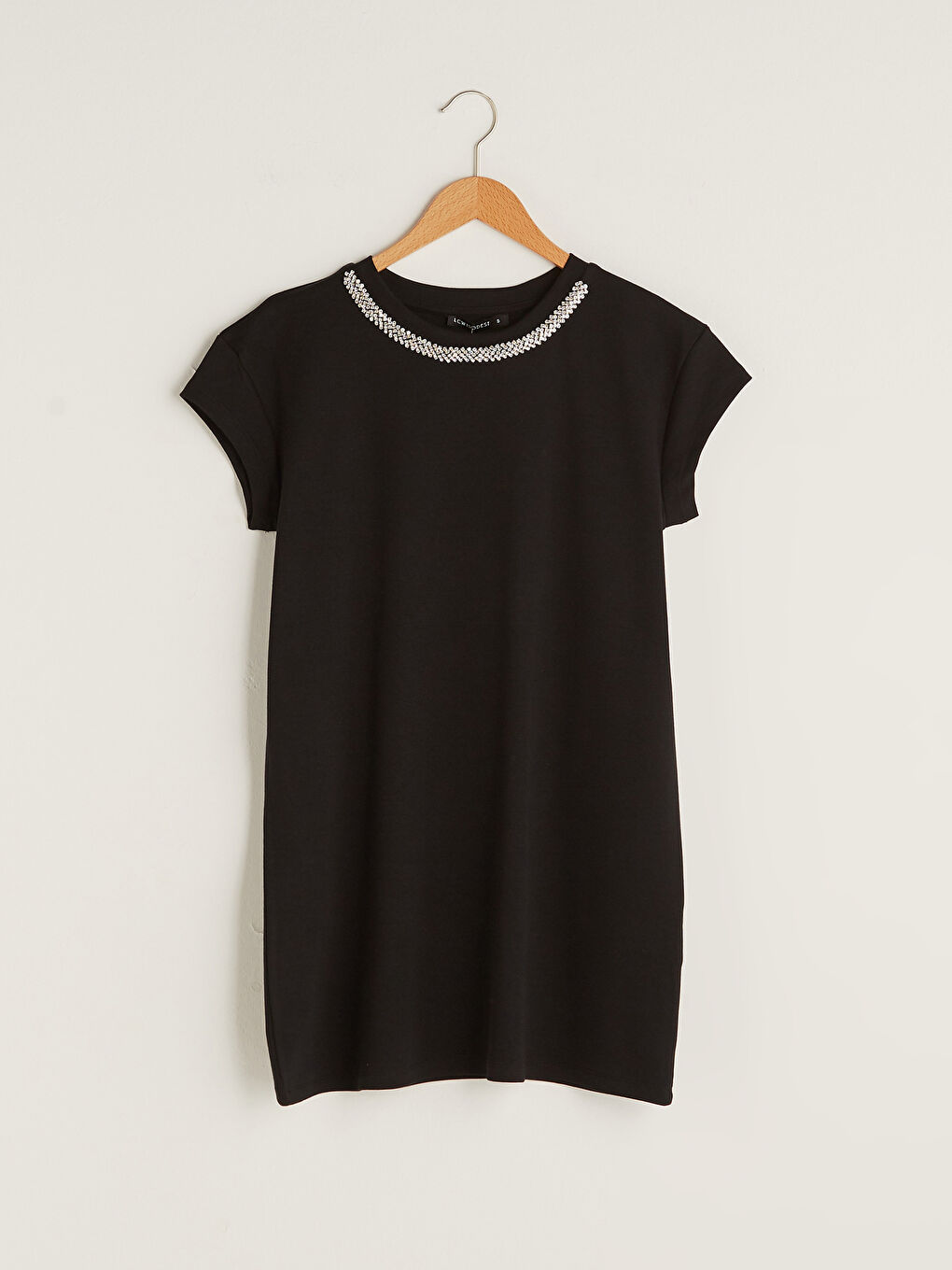 Siyah PREMIUM Bisiklet Yaka Taş İşleme Detaylı Pamuklu Kısa Kollu Kadın Tunik-7