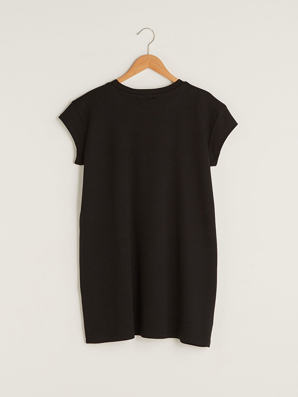 Siyah PREMIUM Bisiklet Yaka Taş İşleme Detaylı Pamuklu Kısa Kollu Kadın Tunik-8