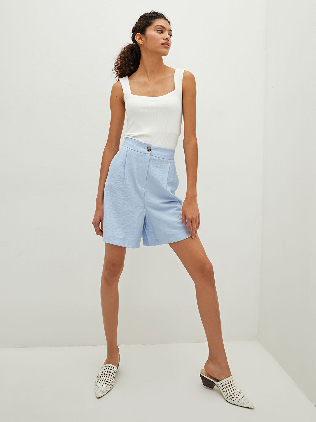 High Waist Straight Pocket Detailed Women's Shorts-5