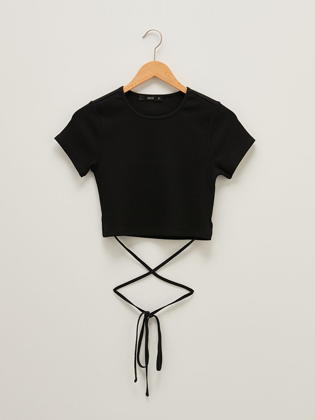 Crew Neck Tie Detailed Crop Camisole Fabric Women's Blouse-7