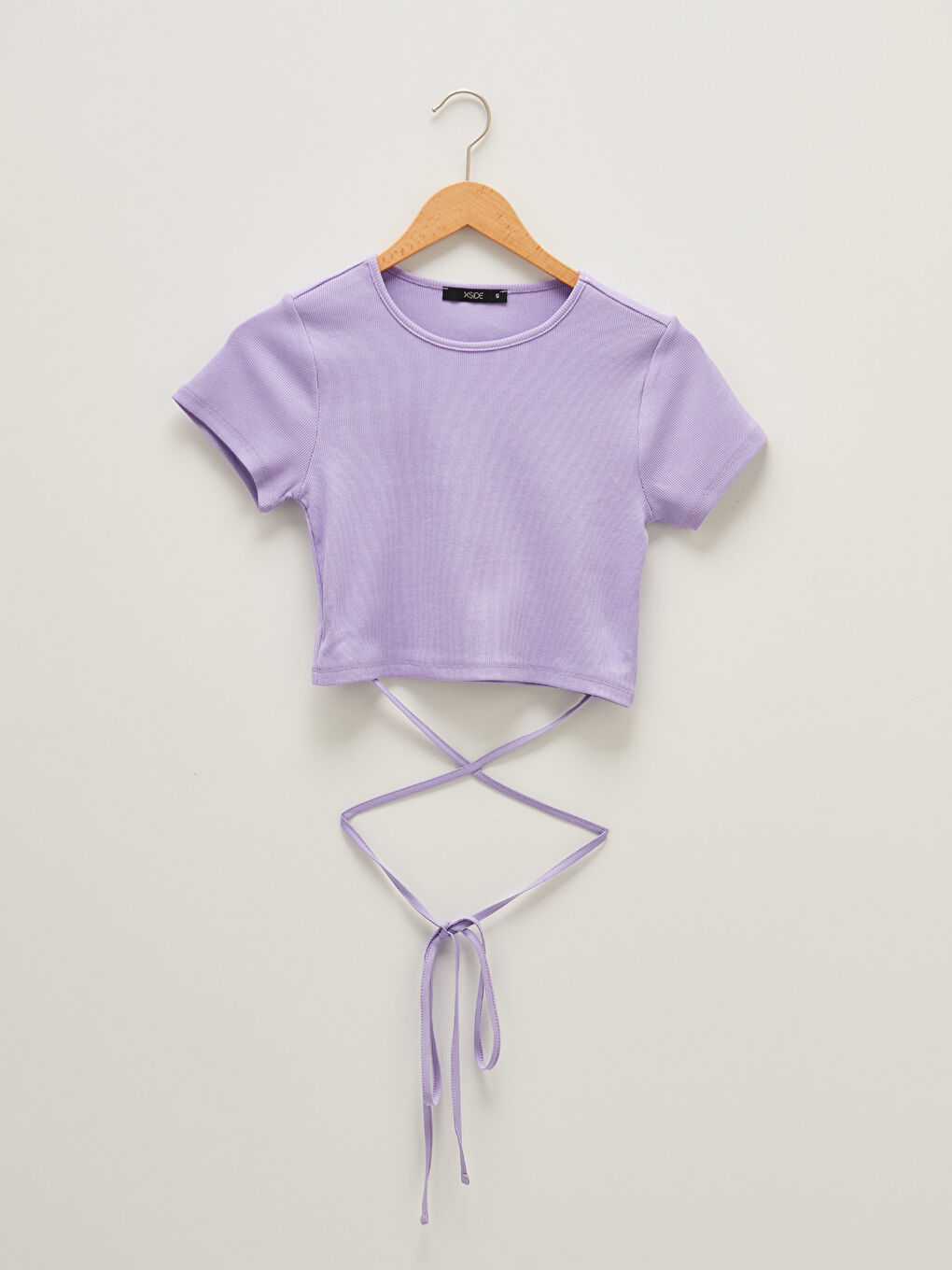 Crew Neck Tie Detailed Crop Camisole Fabric Women's Blouse-5