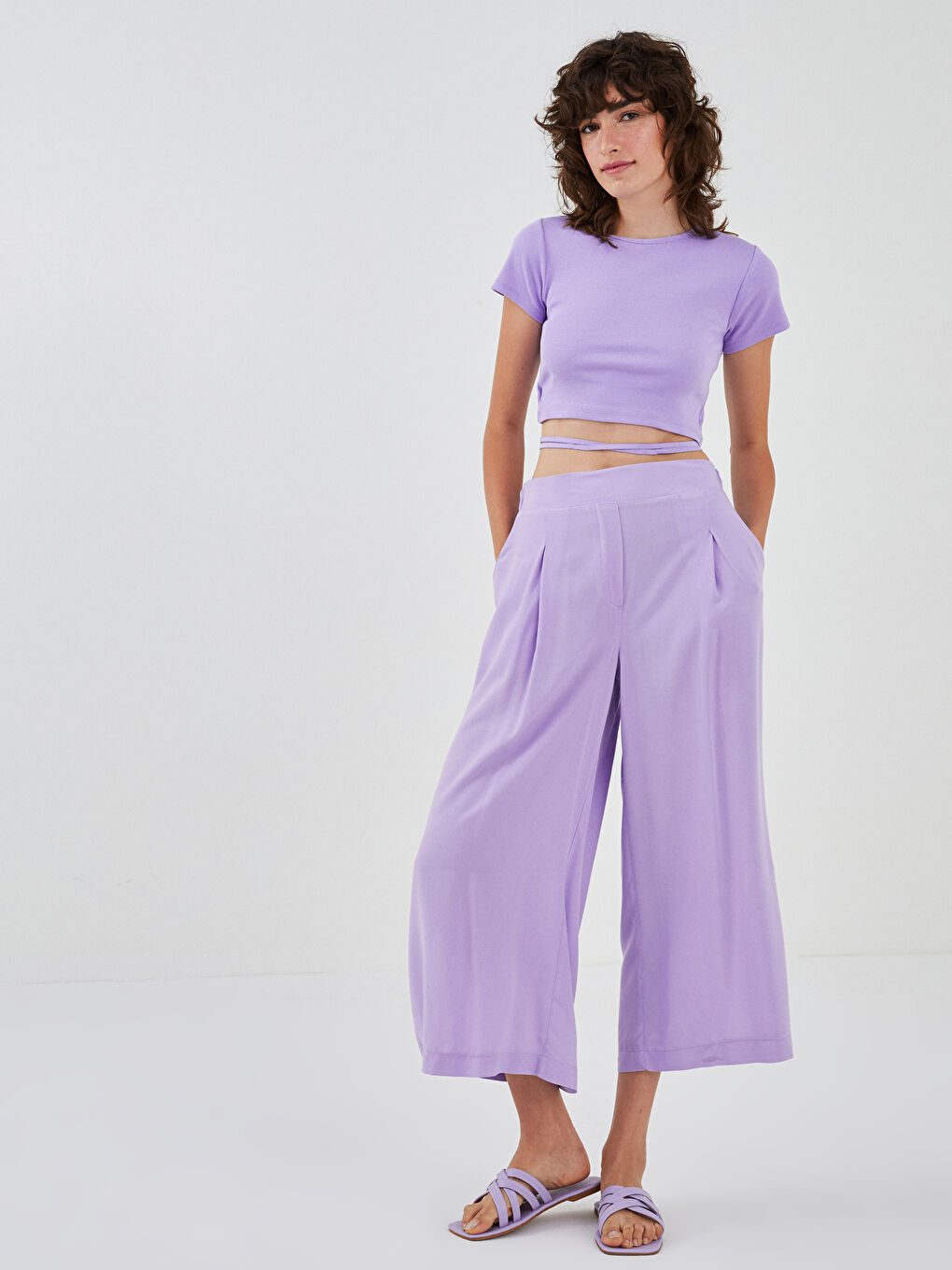 Crew Neck Tie Detailed Crop Camisole Fabric Women's Blouse-3