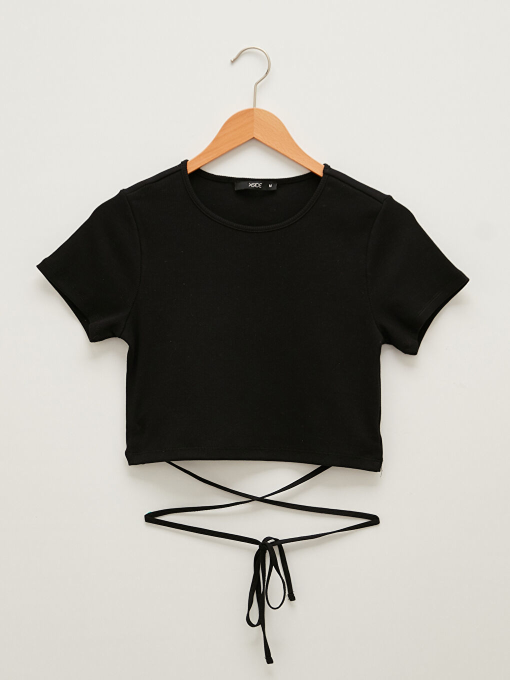 Crew Neck Tie Detailed Crop Camisole Fabric Women's Blouse-5