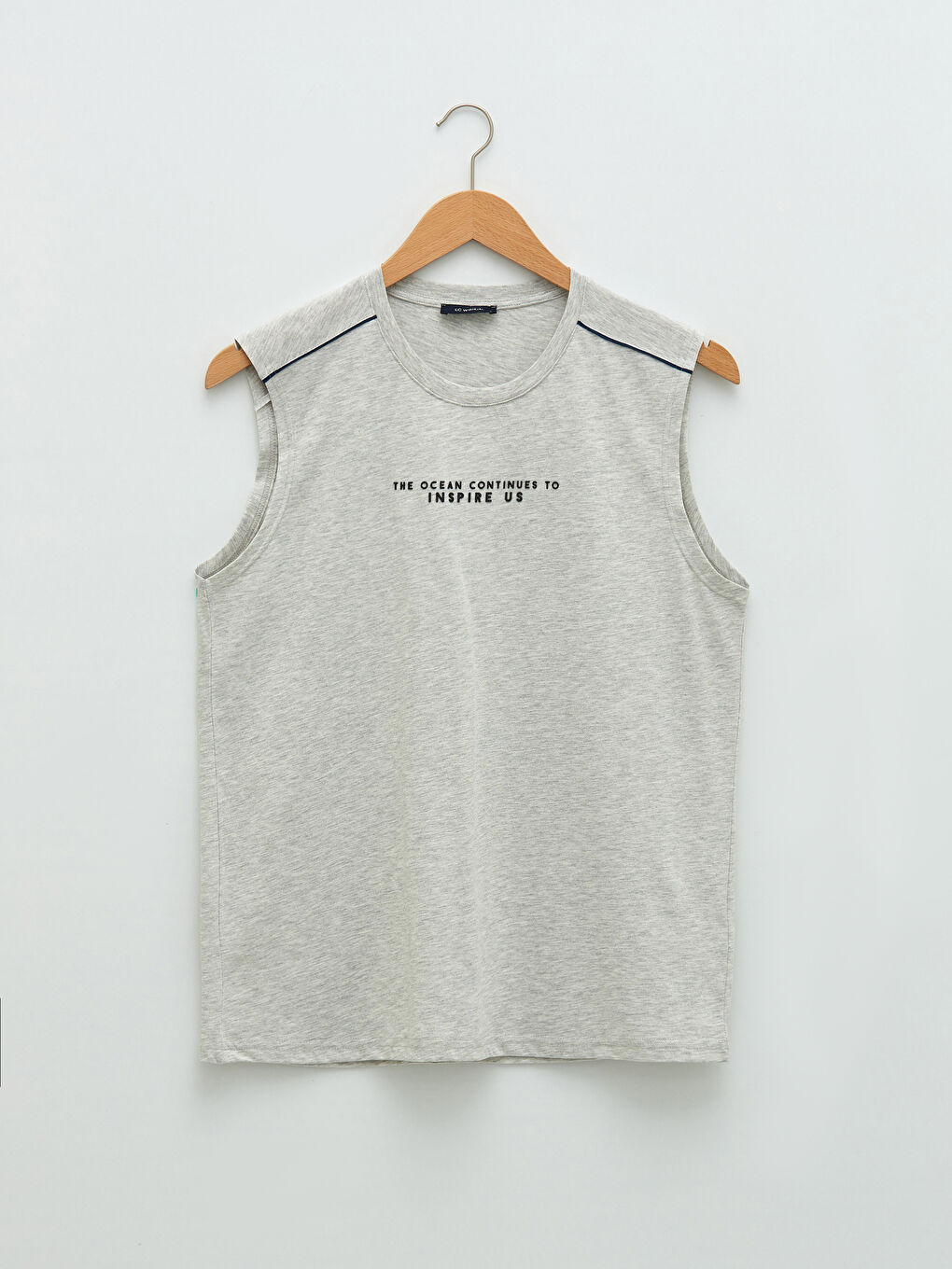 Bej Bisiklet Yaka Baskılı Erkek Kolsuz Tişört-7