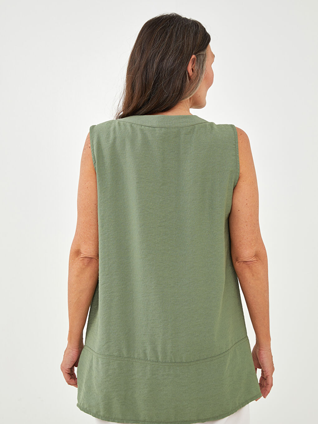 Crew Neck Straight Sleeveless Pocket Detailed Women's Tunic-4