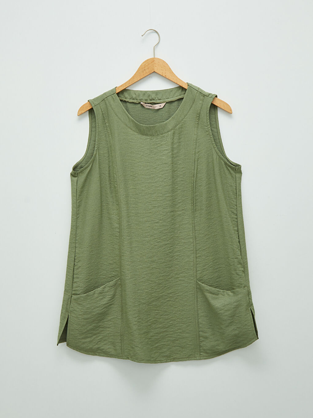 Crew Neck Straight Sleeveless Pocket Detailed Women's Tunic-5