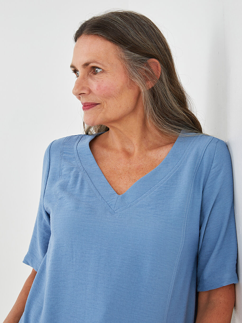 V-Neck Plain Short Sleeve Women's Tunic -S1KO76Z8-HFS