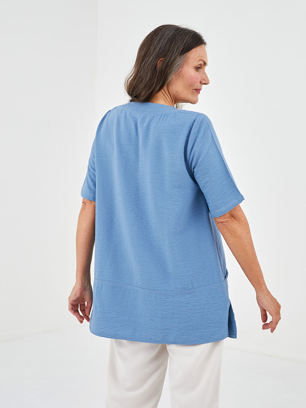 V-Neck Plain Short Sleeve Women's Tunic -S1KO76Z8-HFS