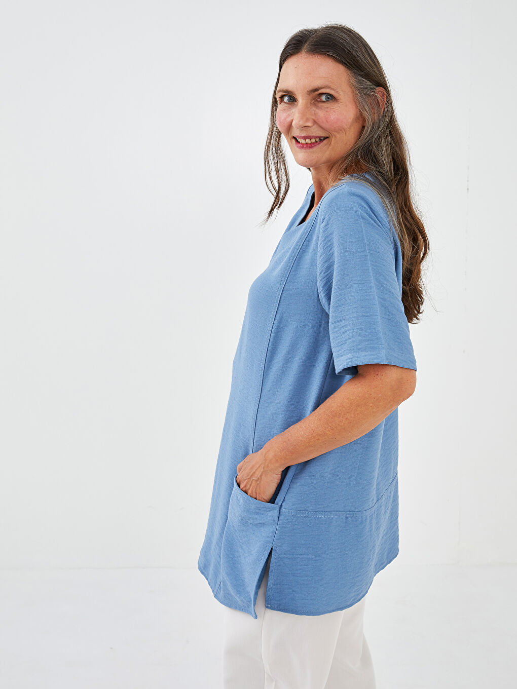 V-Neck Plain Short Sleeve Women's Tunic -S1KO76Z8-HFS