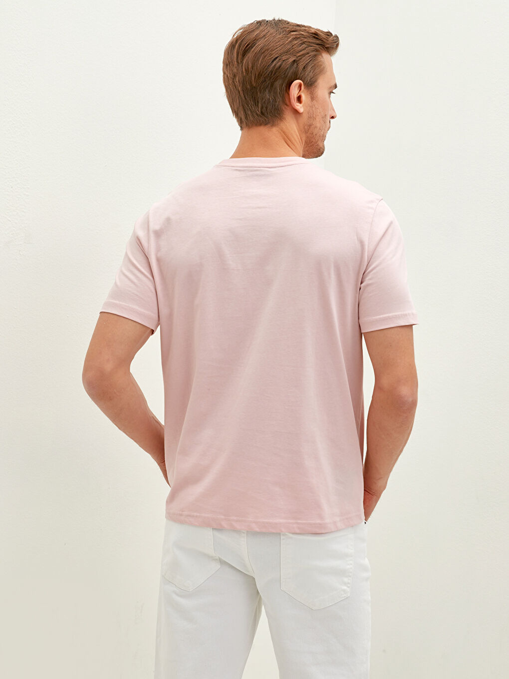 Pembe Bisiklet Yaka Kısa Kollu İzmir Baskılı Penye Erkek Tişört-4