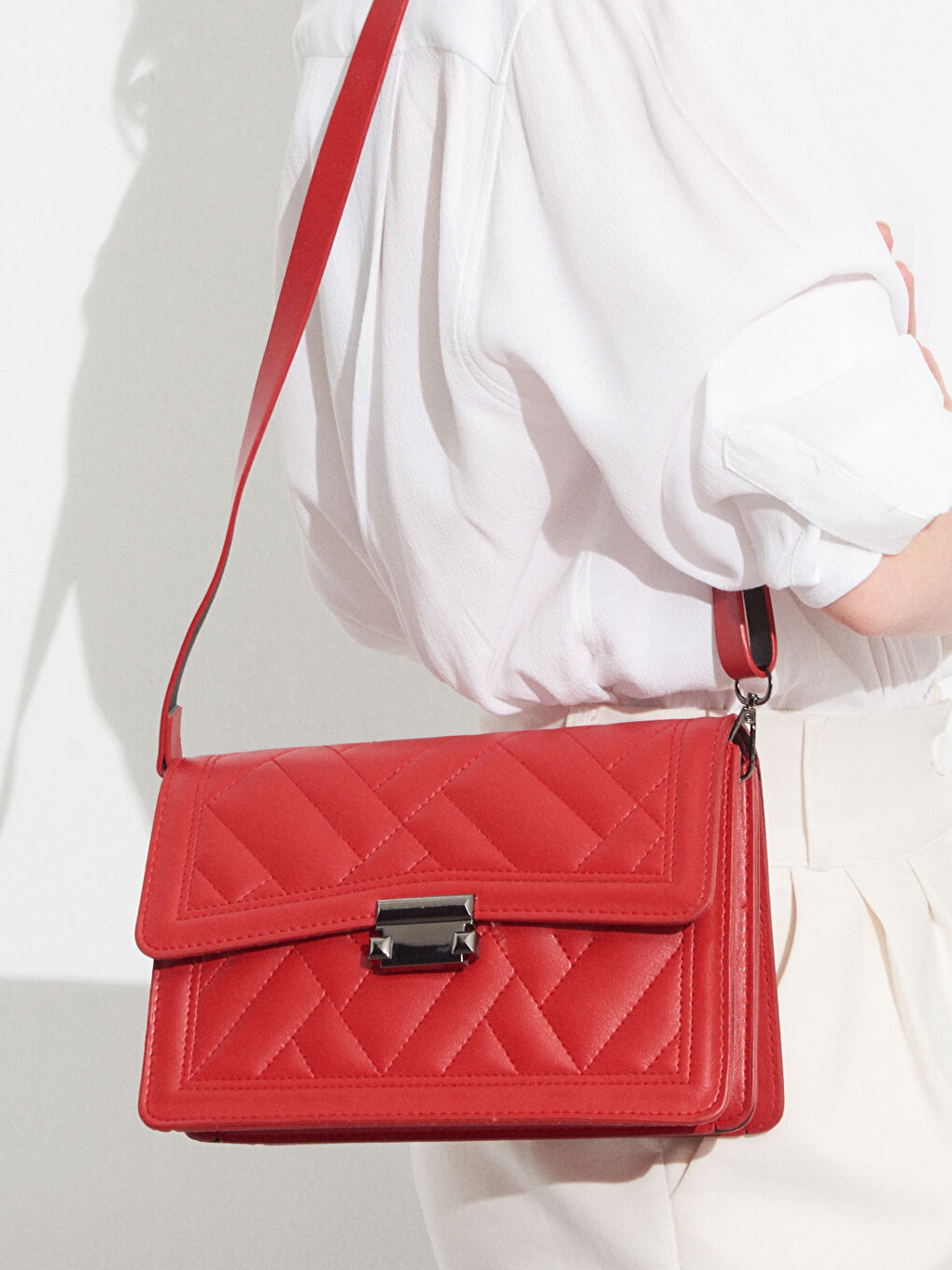 Quilted Patterned Top-Handle Bag