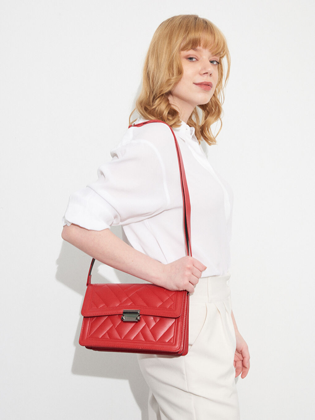 Quilted Patterned Top-Handle Bag-1