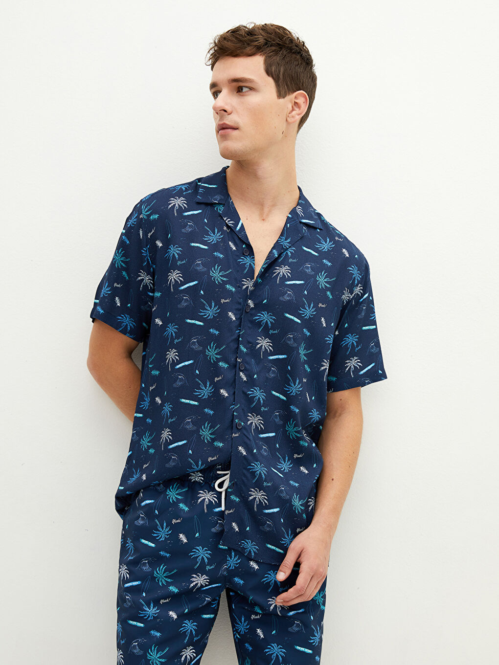 Slim Fit Printed Short Sleeve Viscose Men's Shirt-2