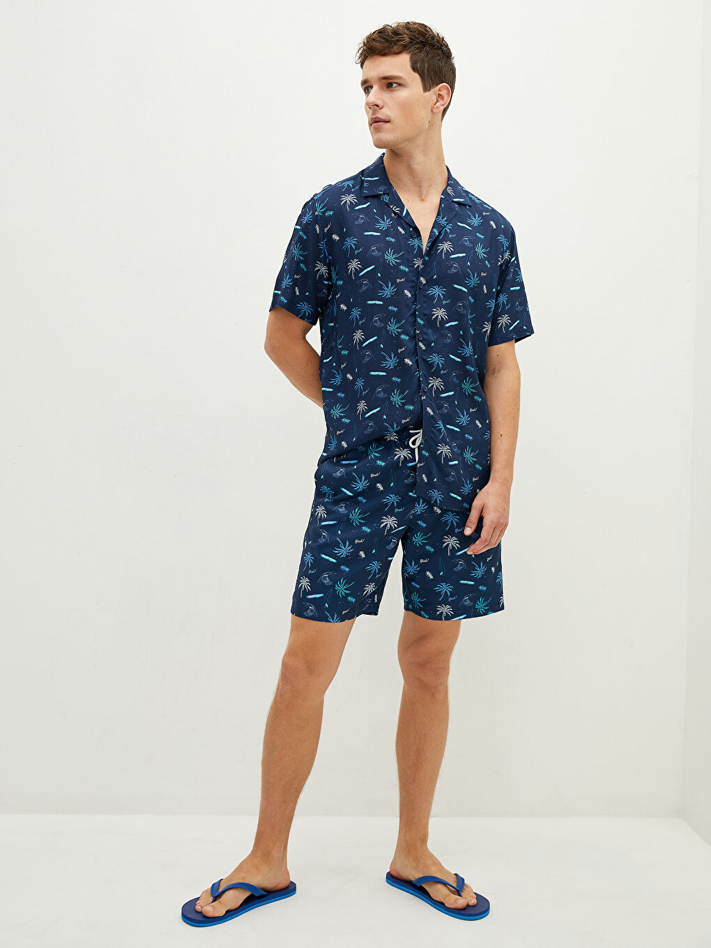 Slim Fit Printed Short Sleeve Viscose Men's Shirt-3