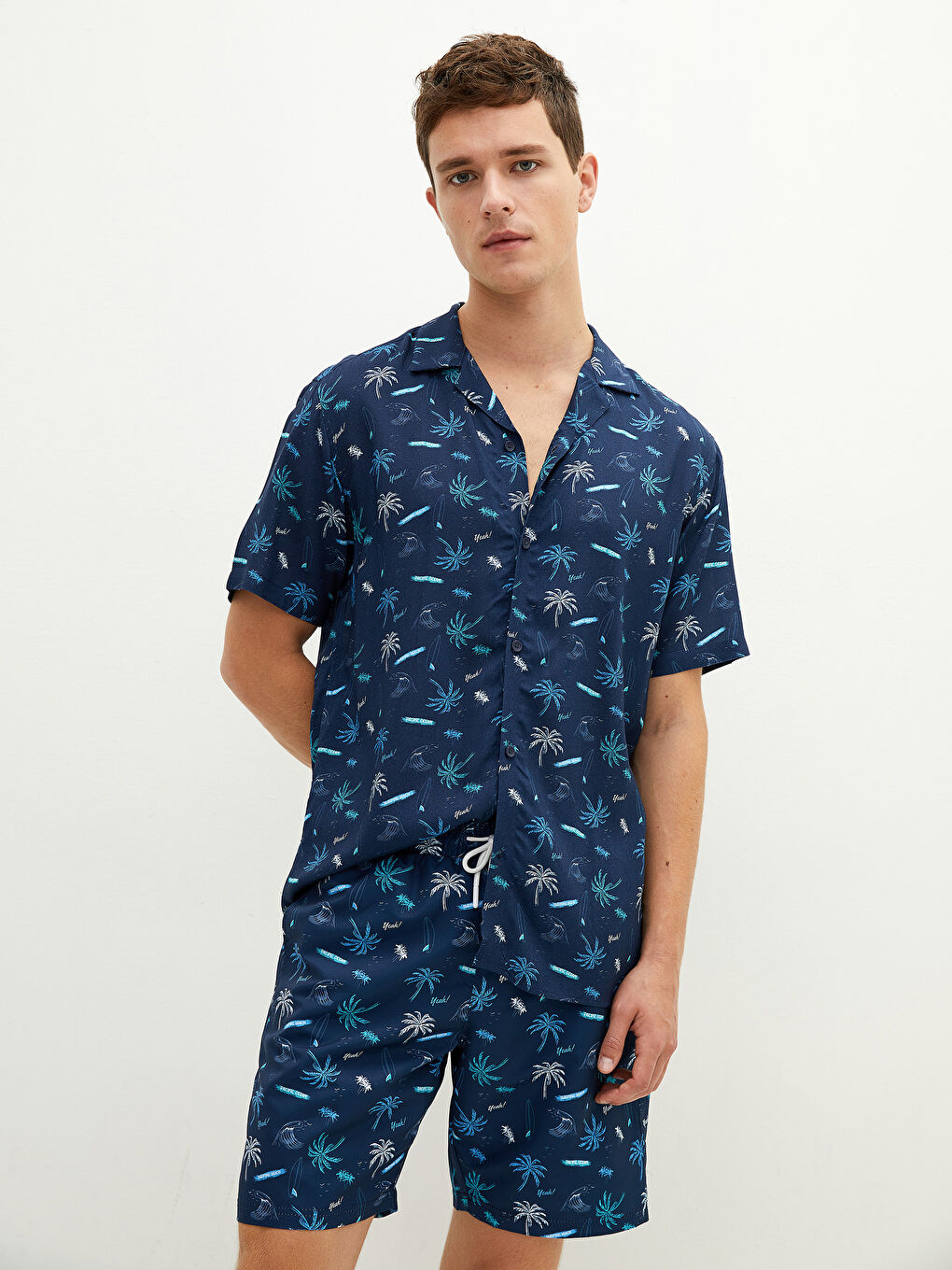 Slim Fit Printed Short Sleeve Viscose Men's Shirt-1