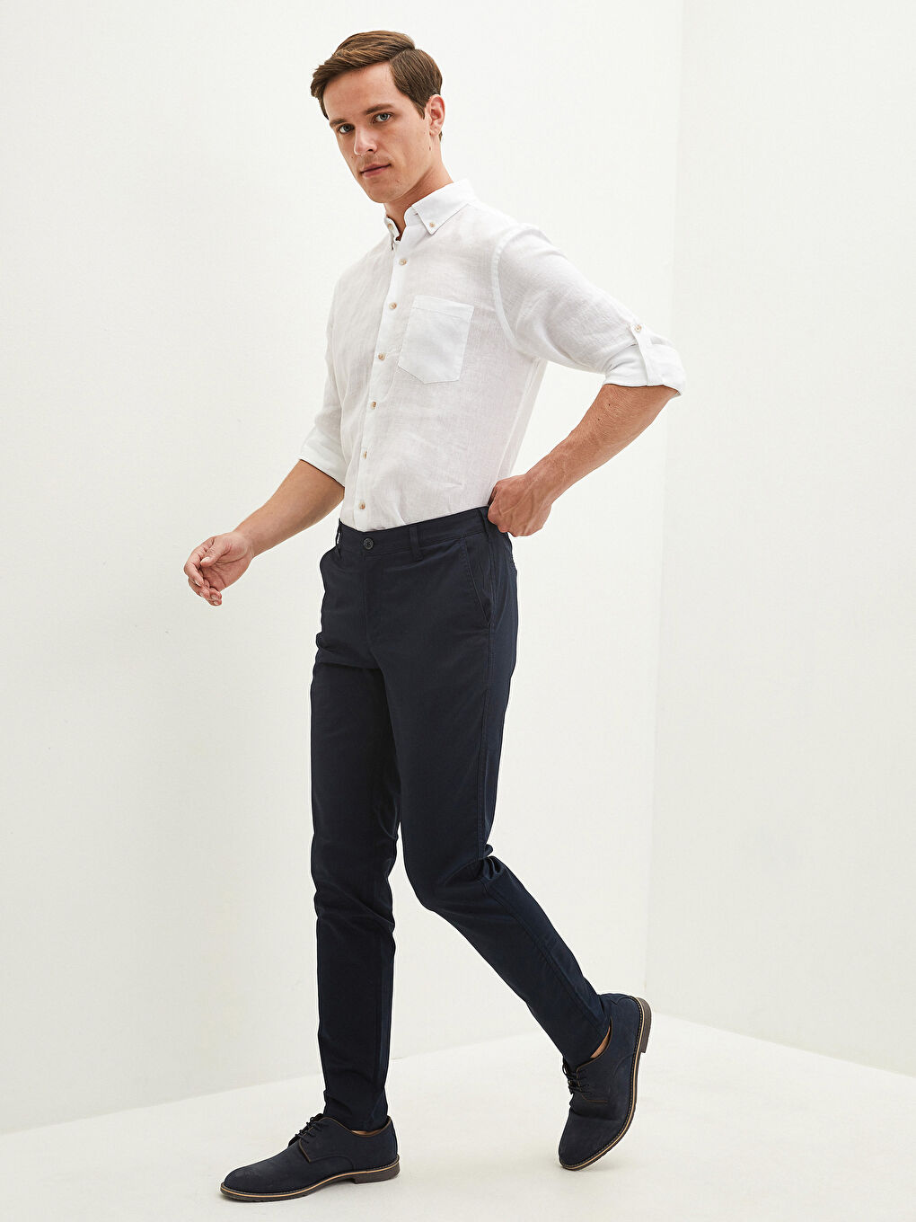 بنطلون تشينو جباردين ضيق تدريجياً للرجال-4