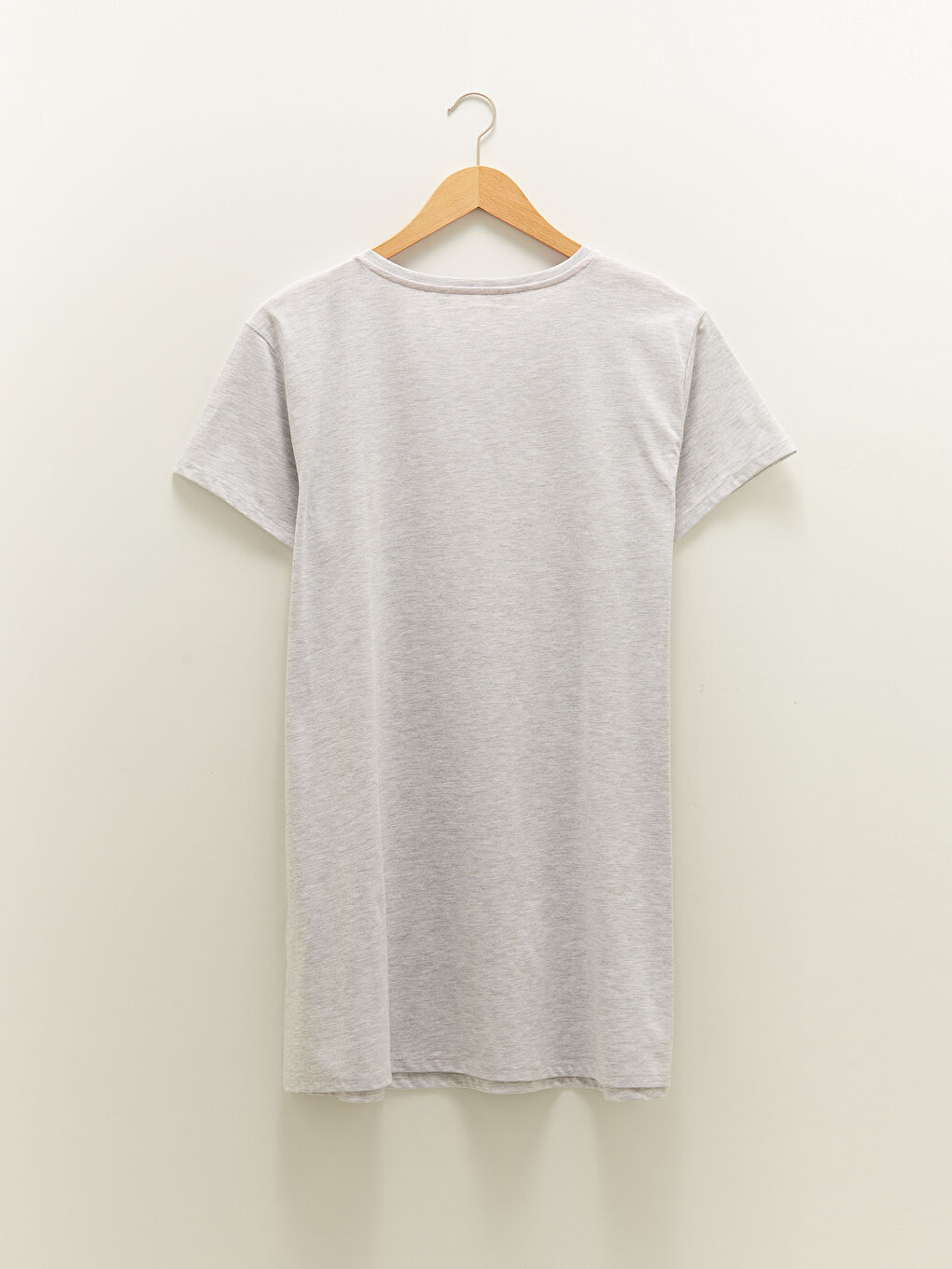 Gri Bisiklet Yaka Baskılı Kısa Kollu Kadın Gecelik-11