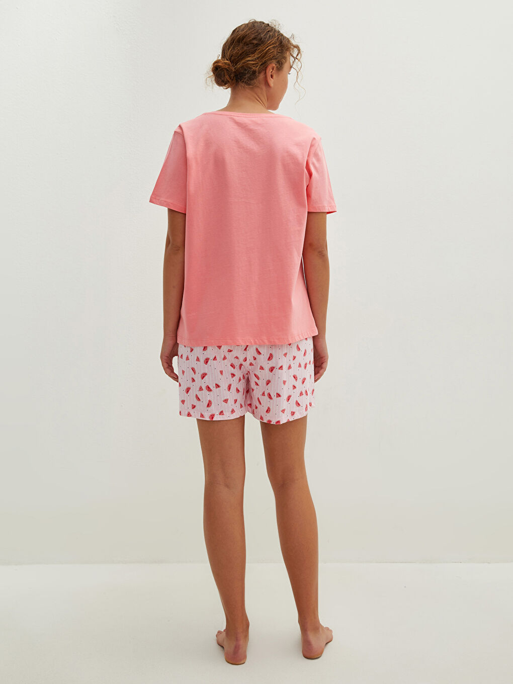 Crew Neck Printed Short Sleeve Cotton Short Pajamas Set-10