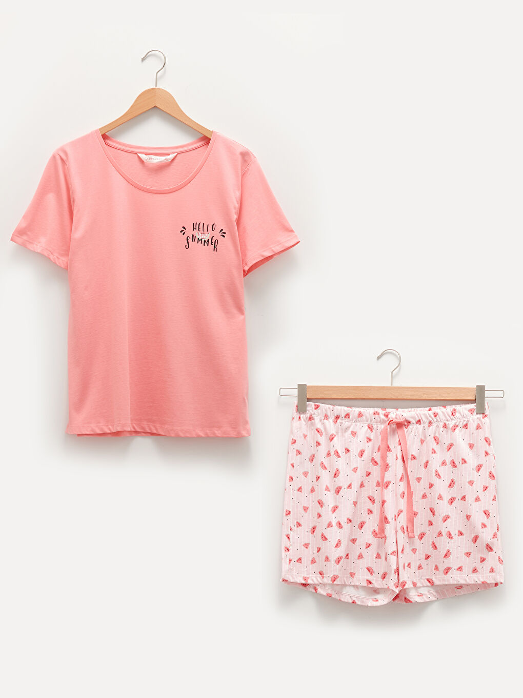 Crew Neck Printed Short Sleeve Cotton Short Pajamas Set-11