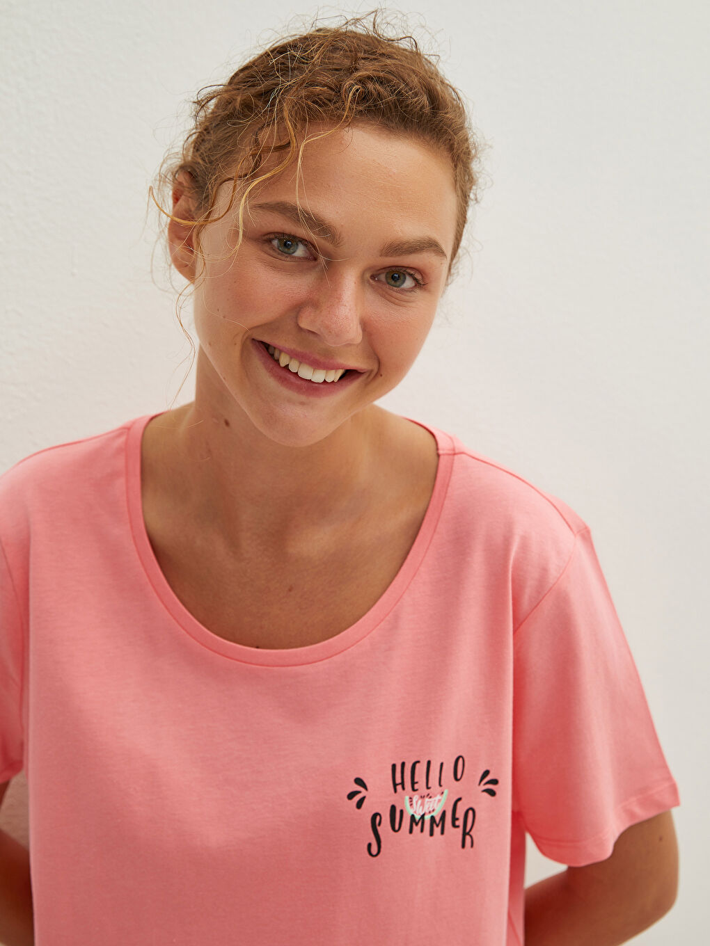 Crew Neck Printed Short Sleeve Cotton Short Pajamas Set-7